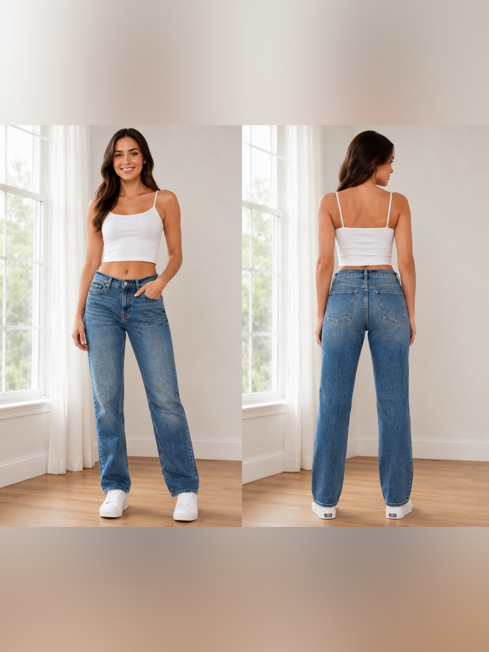 Old Navy Wow Boyfriend Mid Rise Straight-Leg Jeans in Medium Blue Wash 12-Tall